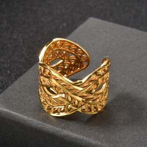 Magnifique bague de fiançailles en cuivre plaqué or 18 carats, motif floral, style filigrane ancien, en forme de feuille ouverte, pour femme - Product Image 3