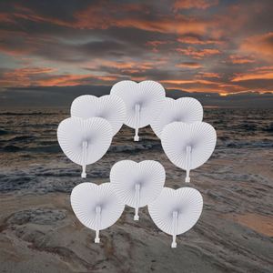 Shaped Accordion Folding Handheld White Paper <b>Hand</b> <b>Fans</b> Plastic Handle Wedding Valentine's Day Birthday Party Favors DIY - Product Image 3