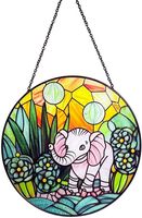 Attrape-soleil rond en vitrail en forme d'éléphant, 78 pouces, décoration murale pour fenêtre, pièce d'art décorative intérieure/extérieure