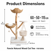 Arbre à chat en bois massif naturel, panier suspendu en rotin, lit pour chat, griffoir recouvert de sisal, simplicité OEM