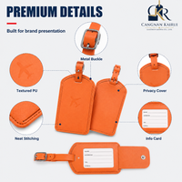 Étiquette de bagage souple de luxe et tendance avec support de suivi, boucle métallique orange, accessoire d'identification de valise, matériau pour marque privée