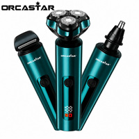 ORCASTAR Kit de toilettage 3-en-1 haute performance pour hommes : tondeuse rotative électrique 2 vitesses pour barbe et poils du nez avec écran LED