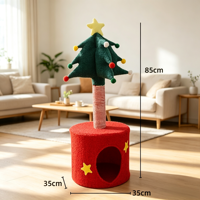 Griffoir pour chat en forme de sapin de Noël festif avec maisonnette fermée, poteau à griffer vertical pour le jeu et le repos des animaux domestiques en intérieur pendant les fêtes