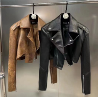 Nouveau manteau de fourrure d'hiver court pour femmes recadrée fermeture éclair en cuir suédé Sherpa doublé fausse veste épaissie revers pour la moto