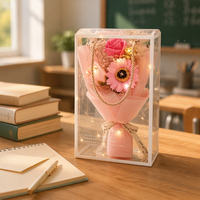 Boîte cadeau de bouquet de fleurs de savon transparentes, fleurs séchées, rose, tournesol, œillet, cadeau floral pour la fête des enseignants