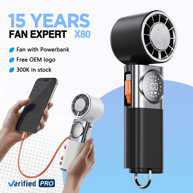 OEM Custom Logo Neck Wearable Handheld Blower Fan with High Speed Portable Rechargeable PowerBank Air Cooling for Outdoor Travel