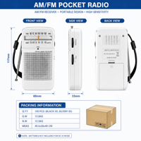 Radio de poche portable AM FM 2 bandes RAISENG R-50RG, logo OEM personnalisé, fonctionne sur piles, récepteur haute sensibilité