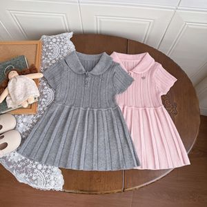 Vestidos <span class=keywords><strong>de</strong></span> Punto <span class=keywords><strong>para</strong></span> Bebés Niñas, Primavera-Verano, Estilo Colegial, Cuello Camisero, Algodón Crochet, Manga Corta, Plisados - Product Image 1