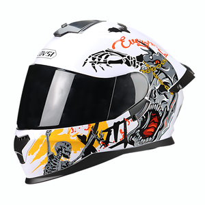 Casco da <span class=keywords><strong>moto</strong></span> integrale Unisex con <span class=keywords><strong>teschio</strong></span> bianco per uomini e donne, casco per adulti con varie decalcomanie eleganti. - Product Image 4