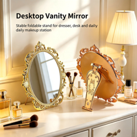 Miroir de maquillage HD sculpté vintage, 3 modes d'utilisation : portable, sur table, ou mural, pour la décoration de chambre