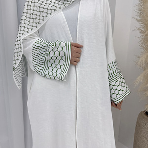 White Linen Embroidered <b>Abaya</b> Women Long Sleeve Loose Fit Muslim Robe for Daily <b>Prayer</b> Ramadan - Product Image 2