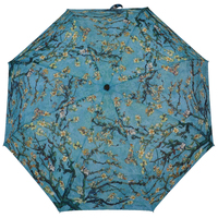Parapluie de voyage pliable à trois sections coupe-vent avec manche en bois