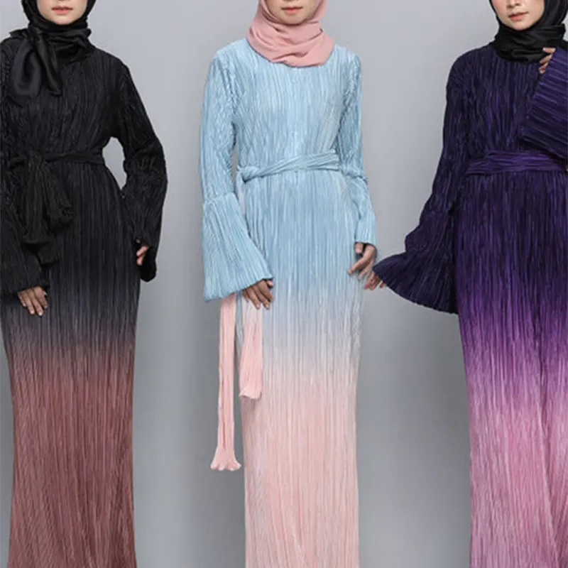 カスタムファッショングラデーションカラーイスラム教徒の女性のドレスアバヤイスラム服控えめなイブニングドレス
