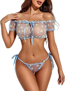 Ensemble de lingerie sexy pour femmes, transparent, style Kawaii, tenue de boudoir, nuisette coquine - Product Image 6