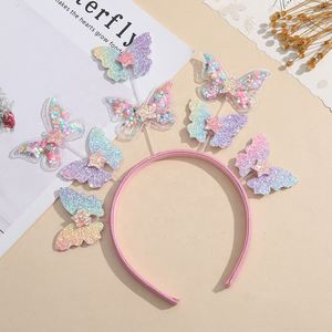 <b>Sequin</b> Butterfly Hairband Cartoon Cute Children's Plastic <b>Headband</b> Quicksands PVC <b>Headband</b> Wholesale - Product Image 1
