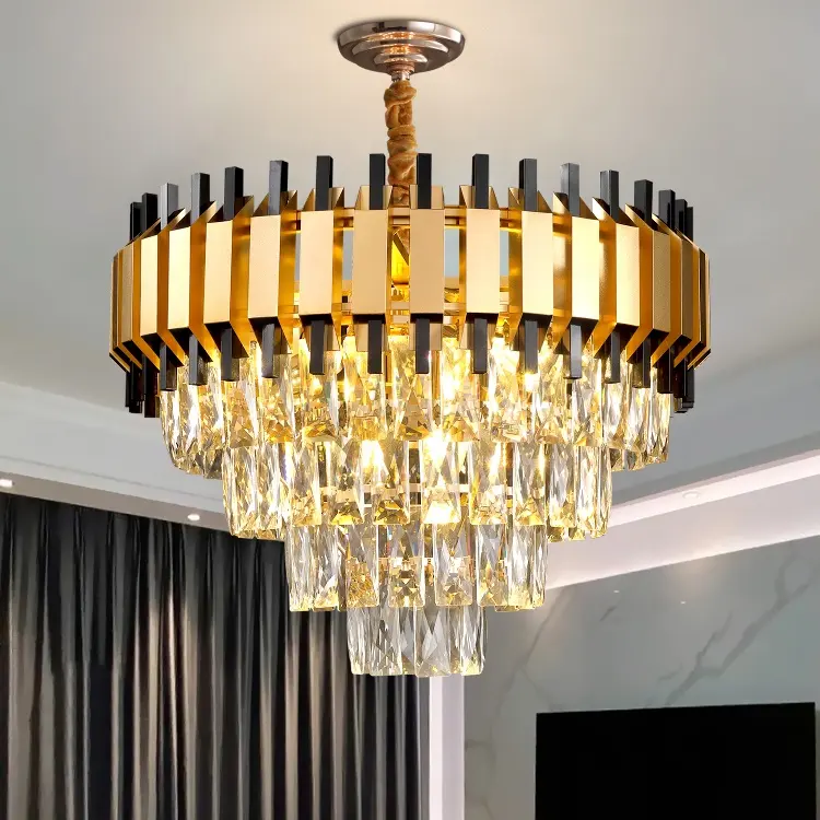 Round Crystal Pendant Light Home Decorative Lamps Hotel Lamps Fixture Gold New Led Modern Luxury K9 Crystal Chandelier