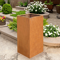 Pot tanaman logam persegi tinggi besar kustom Pot taman Pot bunga baja Corten besar Pot tanaman pedesaan