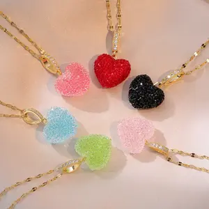 Cute Sweet Valentines Day Gifts Candy Heart Charm Choker Jewelry Stainless Steel Zircon Heart Pendant Necklace For Women Girls