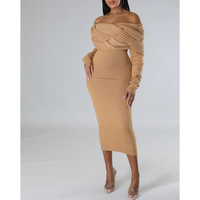 Robe en tricot élégante pour femmes de haute qualité, épaules tombantes, vêtements pour femmes, robes grandes tailles