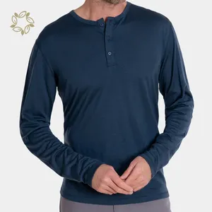 Chemises Henley en bambou pour hommes T-shirts à manches longues T-shirt Henley en coton biologique pour hommes haut écologique pour hommes