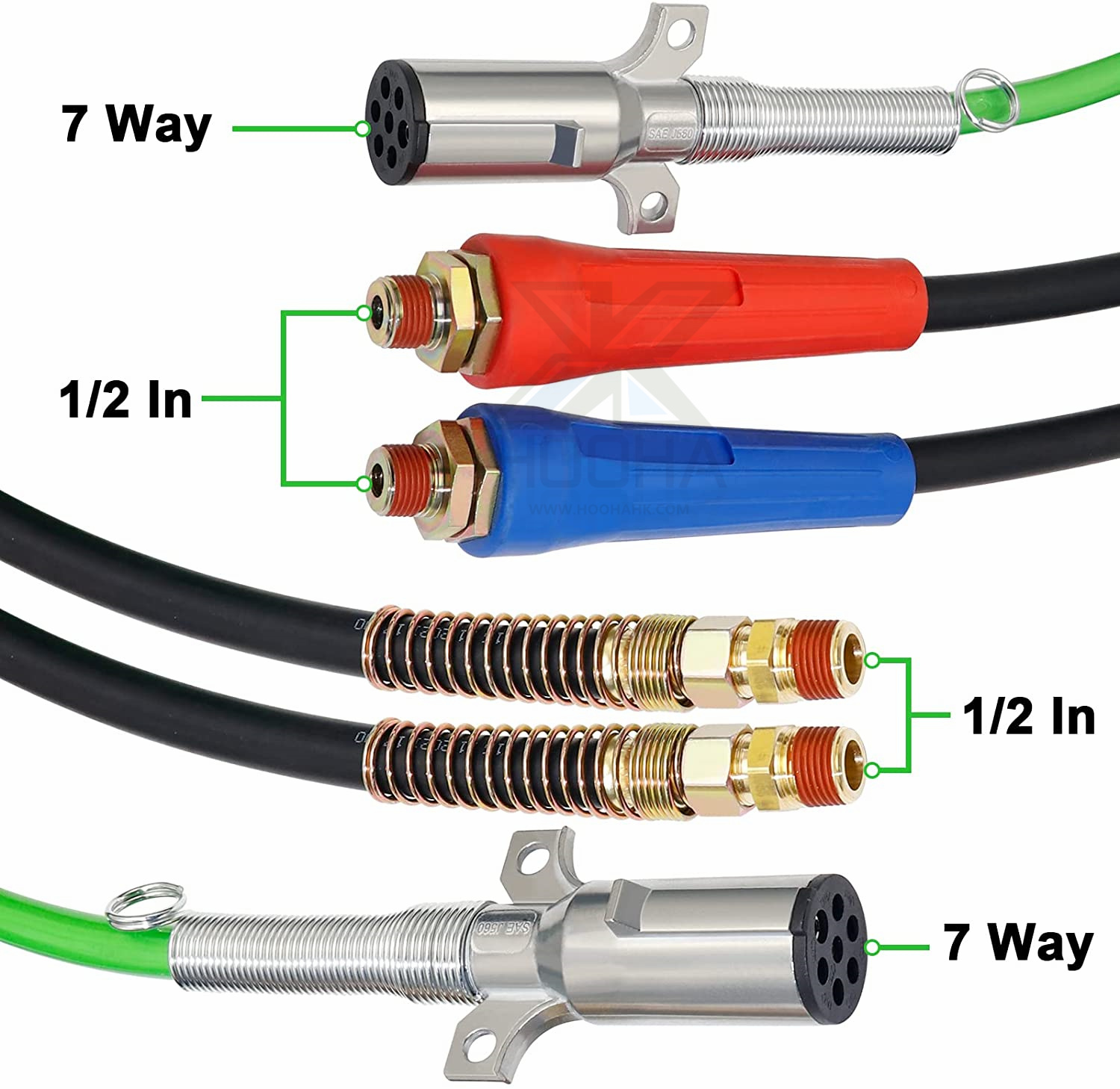 ABS Power Air Line Hose Wrap 7 Way Electrical Cable Harness With Handle Grip