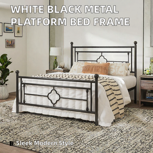 Lit plateforme moderne en fer blanc et noir pour adolescents et adultes, avec rangement intégré, idéal pour les petits espaces – Tailles Full et Queen - Product Image 2