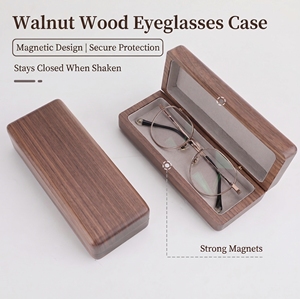 In Stock Handmade Walnut Wood Rectangle Eyeglass <b>Case</b> Lightweight Durable <b>Hard</b> <b>Shell</b> Jewelry Storage Box for Daily Use Travel - Product Image 2