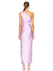 Moda personalizada satén púrpura <span class=keywords><strong>elegante</strong></span> un hombro Midi vestidos de noche <span class=keywords><strong>para</strong></span> las mujeres de alta calidad Casual cintura Natural Maxi <span class=keywords><strong>para</strong></span> <span class=keywords><strong>el</strong></span> día - Product Image 4