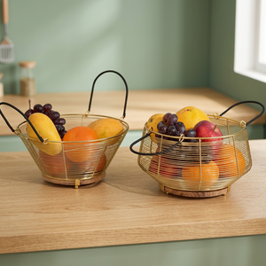 Metal Wire Fruit <b>Basket</b> <b>Round</b> <b>Storage</b> Container Kitchen Minimalist Design Durable - Product Image 3