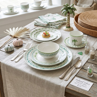 Service de table en céramique personnalisé motif palmier vert, assiettes en porcelaine fine de diverses formes, tasses à thé et à café, soucoupes, ensemble de vaisselle