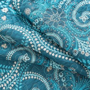 Juego de edredón reversible de algodón, <span class=keywords><strong>colcha</strong></span> tamaño Queen con patrón real clásico <span class=keywords><strong>Turquesa</strong></span> - Product Image 5