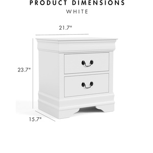 Comodino Bianco a 2 Cassetti con Costruzione a Coda di Rondine, Maniglie Sospese, Arredamento per Camera da Letto in Stile Transizionale - Product Image 5