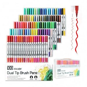 Ensemble de stylos pinceaux à double pointe lavables pour aquarelle avec logo personnalisé, marqueur artistique en plastique PP pour la peinture et le dessin - Product Image 1