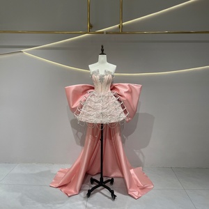 JFH74 Sexy Pink Crystal <b>Mini</b> Evening Ball Gown Party Dress With Oversized Bow - Product Image 1