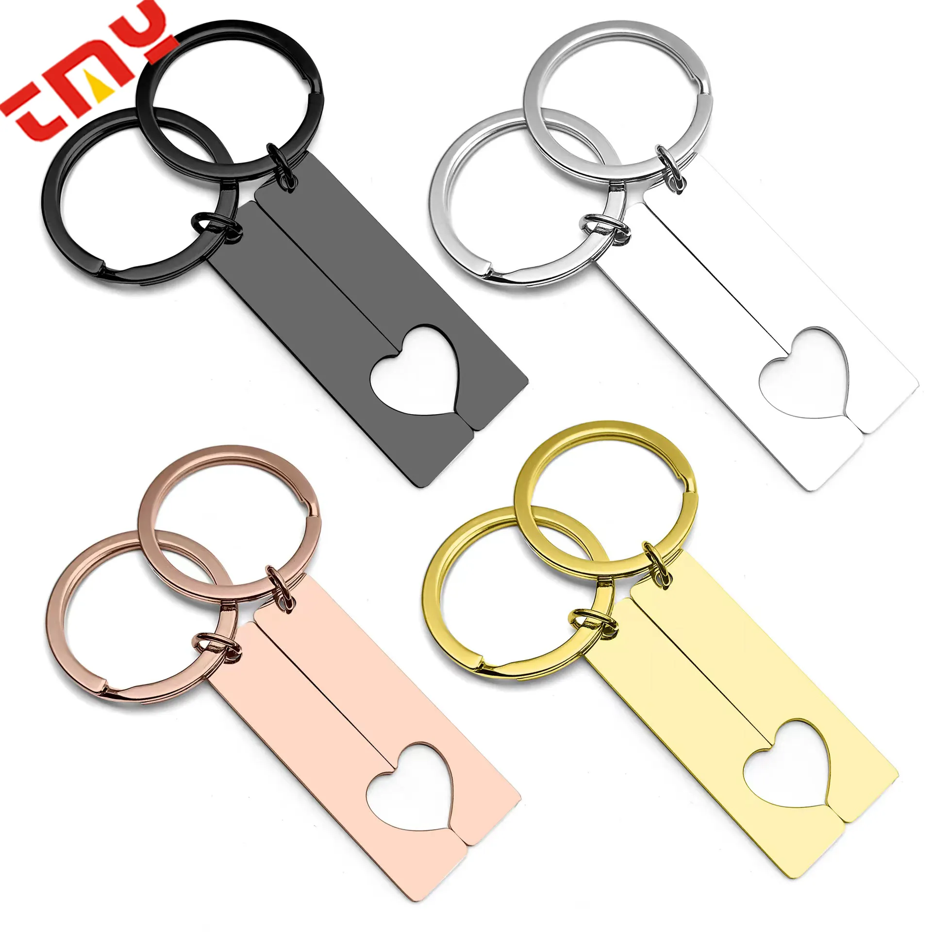 2022 Custom Wholesale Graduation souvenir Heart Cute Fighting Couple DIY Laser Logo Metal Keychain Manufacturer