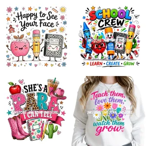Pegatinas DTF Termoadhesivas Lavables Preppy Bruh We Back Doodle Teacher Club para Material Escolar, Listas para Prensado en Textiles - Product Image 1