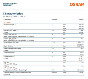 Lasers VCSEL OSRAM V105Q121A-850 BIDOS P2433 Q LED haute puissance 3W 2.45V 850NM 60X45 4-SMD Dimmable Garantie 3 ans - Product Image 4