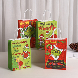 Christmas Tote <b>Bag</b> Green Monster <b>Xmas</b> Theme Party Kraft Paper <b>Bag</b> - Product Image 1