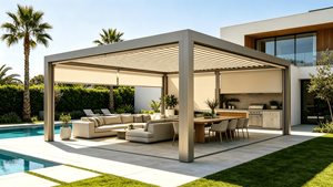 Pérgola Inteligente Motorizada de Aluminio RKOVE RK-E1 con Persianas Laterales con Cierre Hermético y Luces LED para Cocina al Aire Libre - Product Image 5