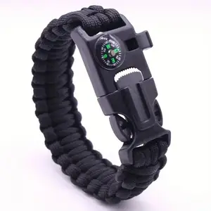 Outdoor Mens 5 in 1 Multi functional Tactical Survival Paracord Bracelet with compass flink fire starter and whistle