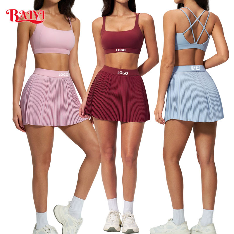 Sports Yoga Sets for Women High Elastic Sleeveless Fitness Brsa Breathable Pleated Skirts Tennis Dress 2-piece Set Wholesale Oem