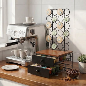 ที่เก็บแคปซูลกาแฟแบบมีลิ้นชัก 2 ชั้น สำหรับ <span class=keywords><strong>Nespresso</strong></span>  ความจุ 56 แคปซูล  พร้อมท็อปไม้สไตล์ Rustic และชั้นวางโลหะ - Product Image 2