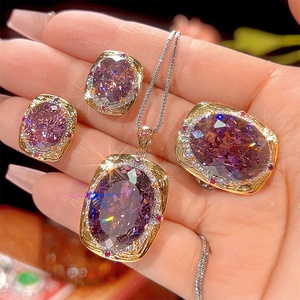 Fashion Eco-friendly Copper 15*20-10-12mm Purple Cubic Zirconia Gold Plated Premium Pendant <b>Earrings</b> <b>Set</b> Waterproof Jewelry <b>Set</b> - Product Image 3