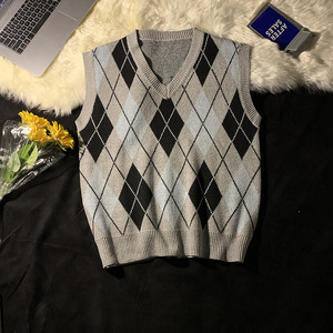 <span class=keywords><strong>Gilet</strong></span> Senza Maniche in Maglia di Poliestere con Motivo a Griglia Diamantata 3D per <span class=keywords><strong>Uomo</strong></span>, Formale, Traspirante, Scollo a V, Taglie Forti, Collezione 2025 - Product Image 3