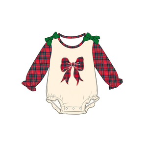 Vestido Romper Navideño a Cuadros Rojos con Lazo Personalizado para Niñas, Boutique Trendyism, Spandex/Algodón Orgánico Suave, Ropa Navideña al por Mayor - Product Image 4