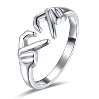 Anillo Abierto de Plata de Ley 925 Plateado en Platino Yunzhi con Diseño de Manos Abrazadas, para Aniversario, Día de la Madre, Regalo de Fiesta, Unisex