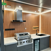 Cocina Exterior Prefabricada de Alta Gama, Gabinete de Acero Inoxidable, Diseño Modular con Vidrio Hidráulico Eléctrico, Resistente al Fuego y a la Intemperie, para Apartamentos