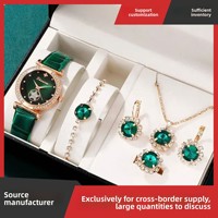 Montre élégante pour femme, cadeau, montre à quartz en alliage, bracelet 33 mm, chronographe, collier, bracelet, bague, boucles d'oreilles, ensemble avec boîte cadeau
