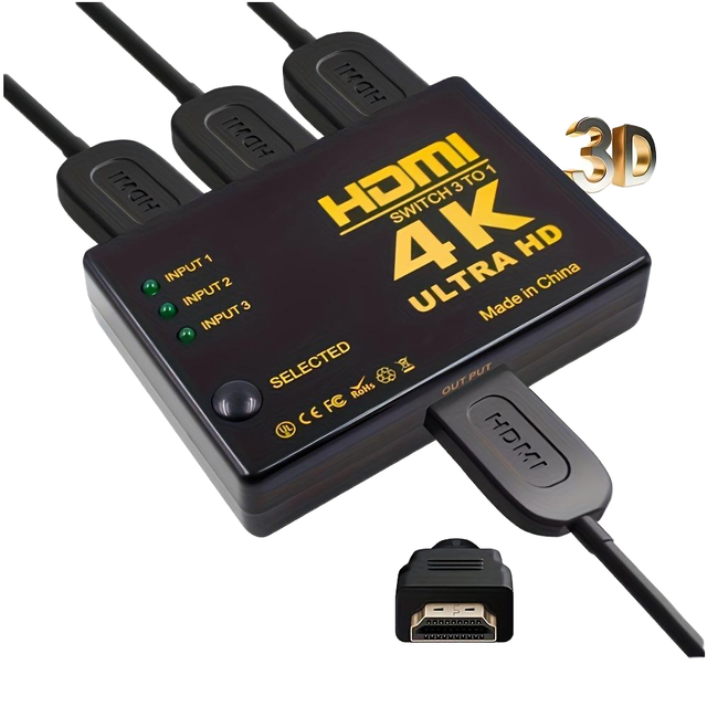 4K HDMI 3x1 Switcher 4K*2K Video Splitters & Converters with IR Remote 3 Input 1 Output Switch