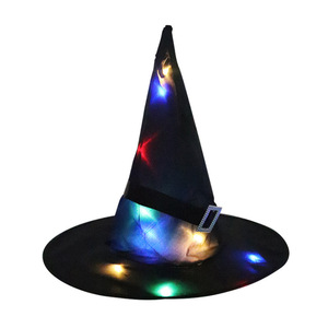 Sombrero de bruja LED con luz, accesorio para disfraz de Halloween, sombrero de satén unisex, sombrero de fiesta, sombrero festivo - Product Image 2